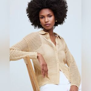 MADEWELL Polo Cardigan Sweater XXS Tan Neutral Open Knit Fisherman Preppy Boho